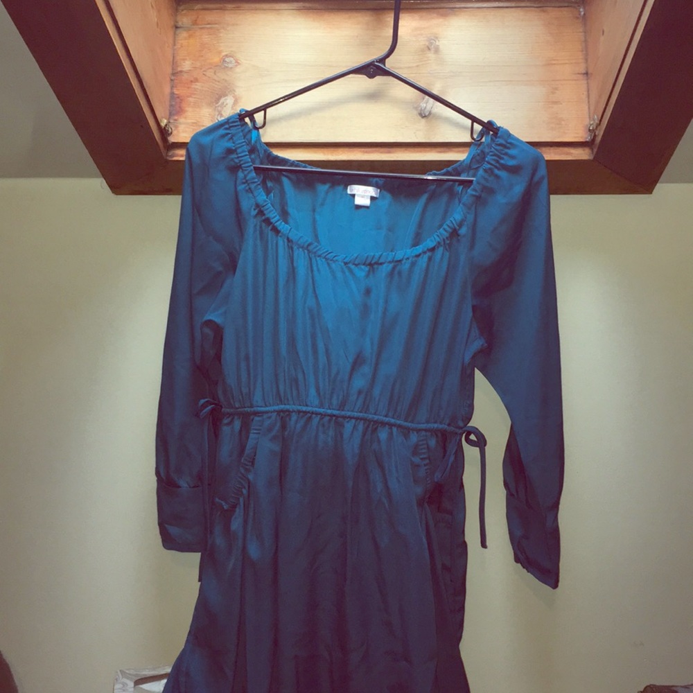 Teal Satin Maternity Dress